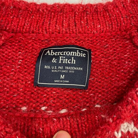 Y2K Abercrombie & Fitch Knit Snowflake Sweater size M Red Preppy Christmas - Picture 2 of 6